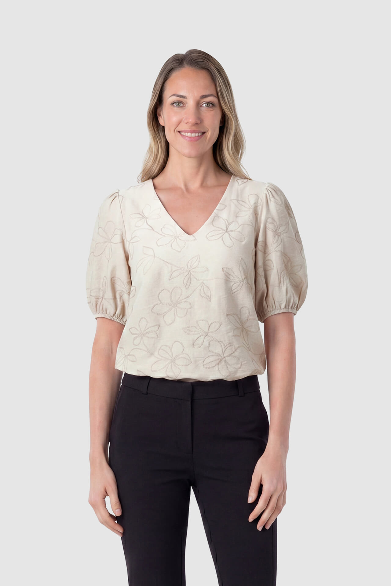 Enjoy Top Bloem  Beige