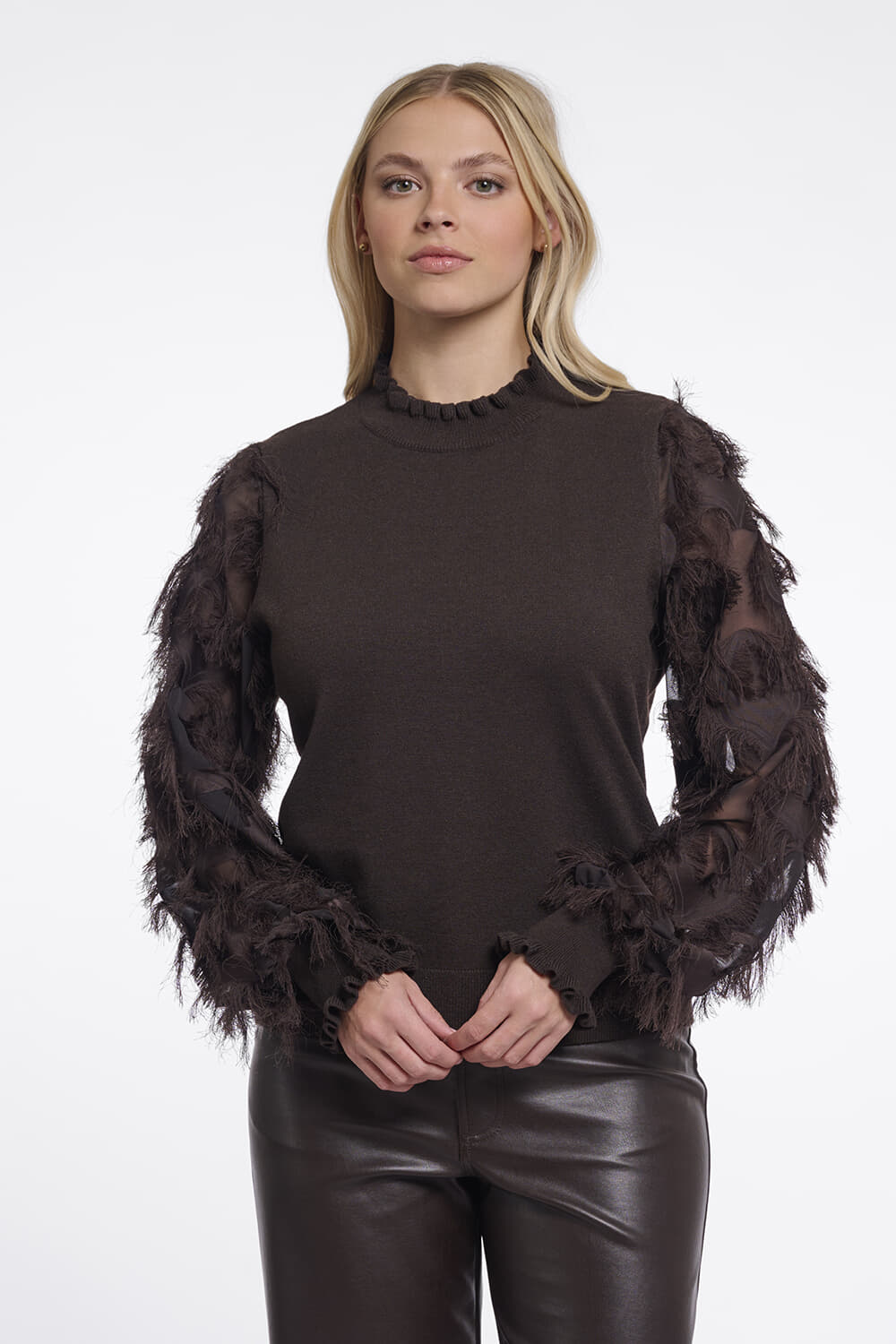 Rino & Pelle Trui Gebreide  Janique With Fancy Long Sleeves Bruin
