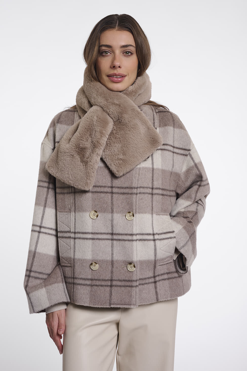 Rino & Pelle Sjaal Stip Kunstbont Beige
