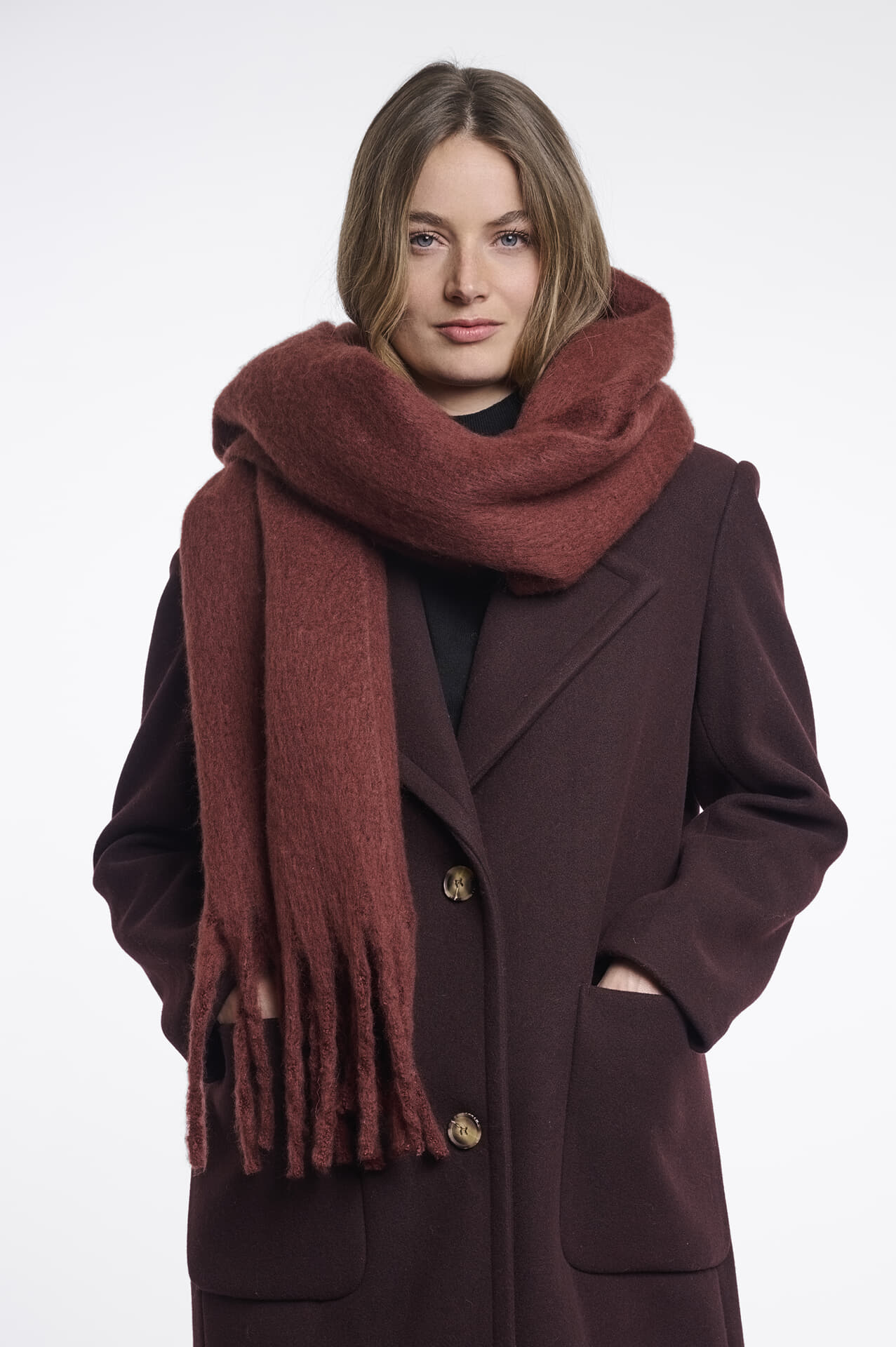 Rino & Pelle Sjaal Gella fringes Bordeaux Rood