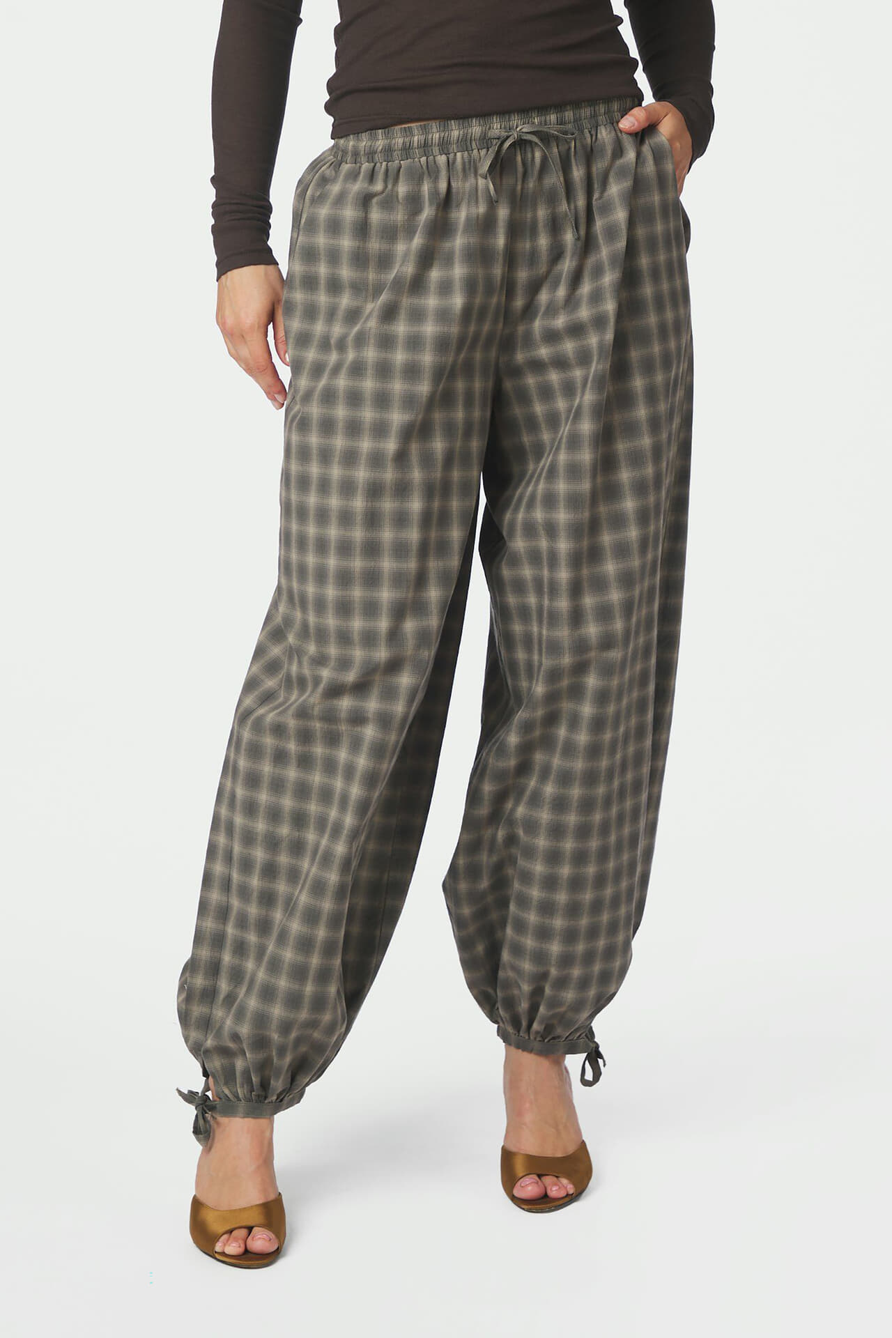 Neo Noir Broek Roxanne Balloon Check Bruin