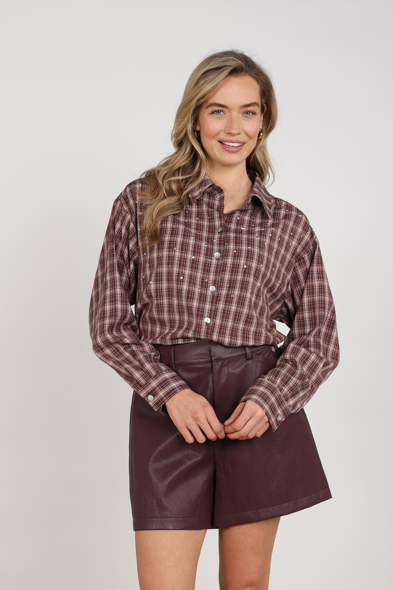 Nukus Blouse Macy Check Bordeaux Rood