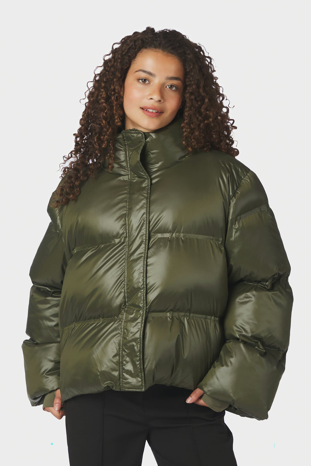 Neo Noir Gewatteerde Jas Rhea Shiny Groen