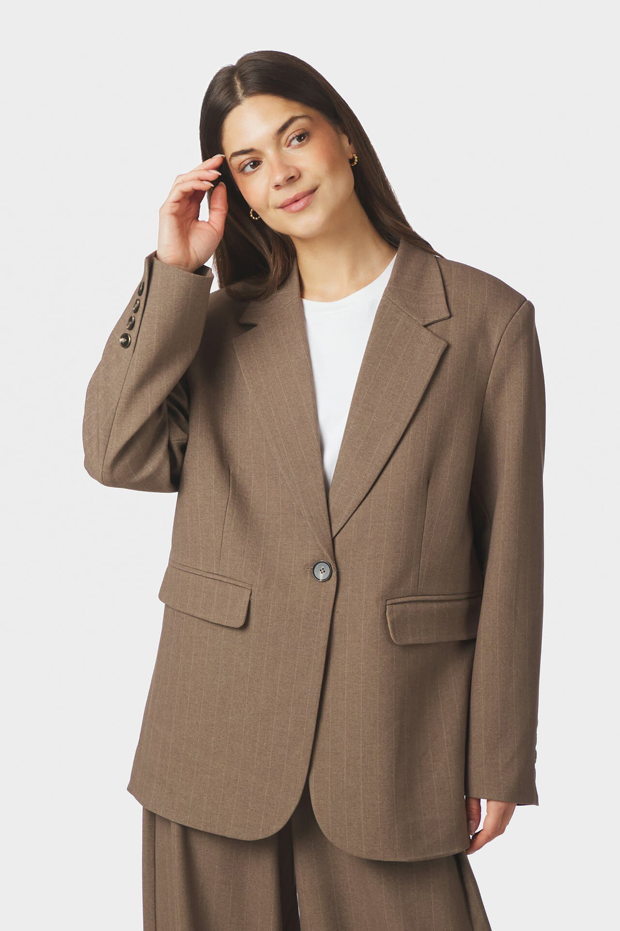 Neo Noir Blazer Gaby Pinstripe Taupe