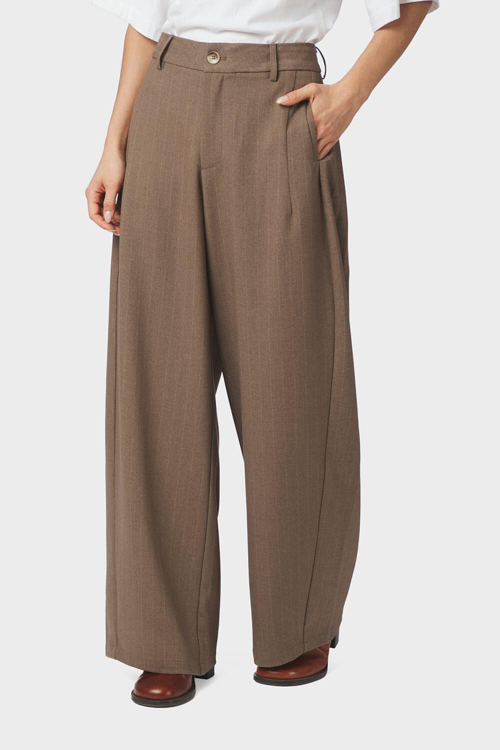 Neo Noir Broek Essiall Pinstripe Taupe