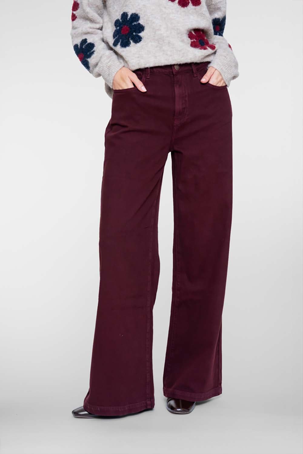 Geisha Jeans Wide Bordeaux Rood