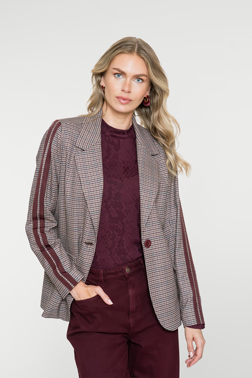Geisha Blazer Check + Tape Bordeaux Rood