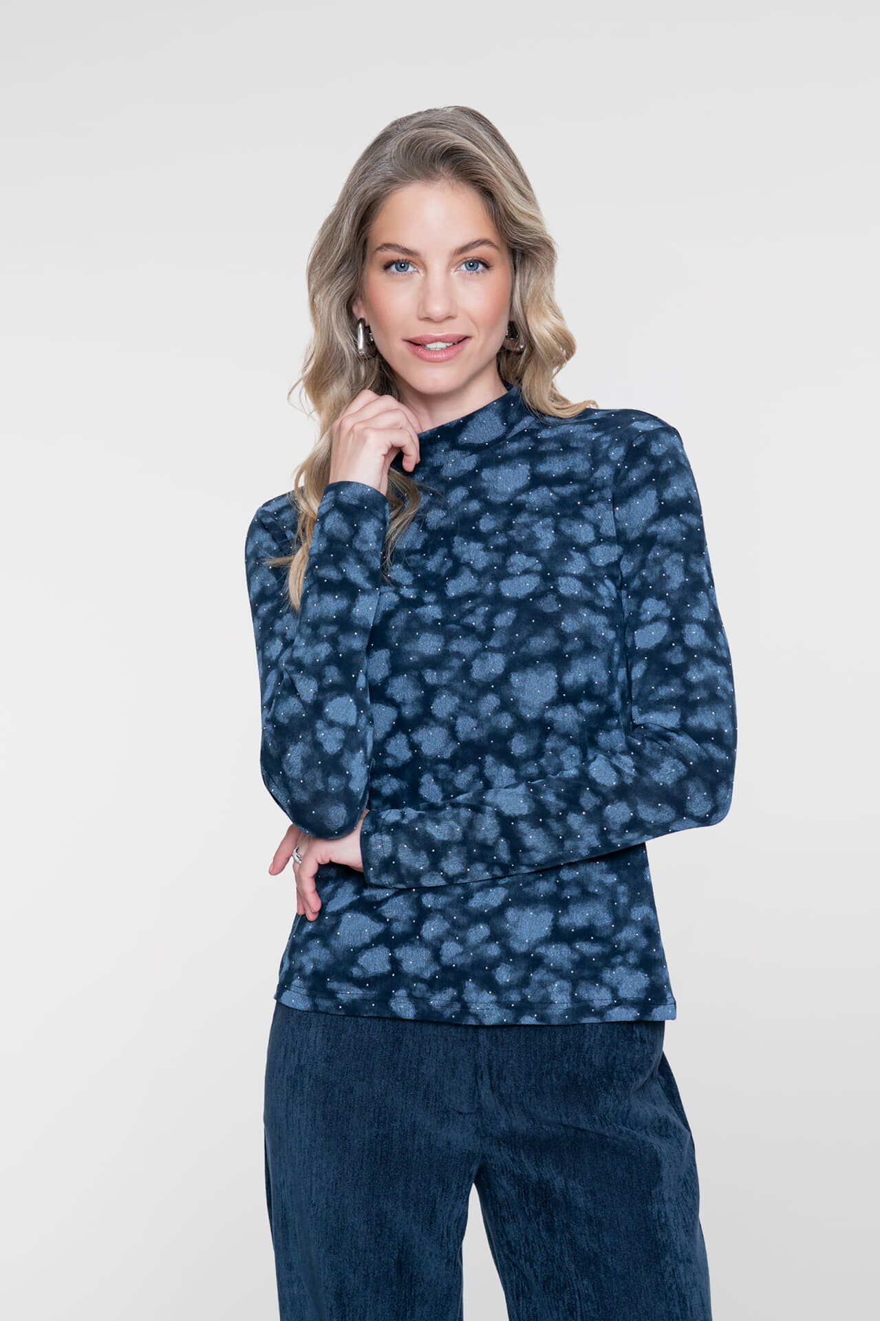 Geisha Top Rhinestones Turtle AOP  Schaduw Blauw