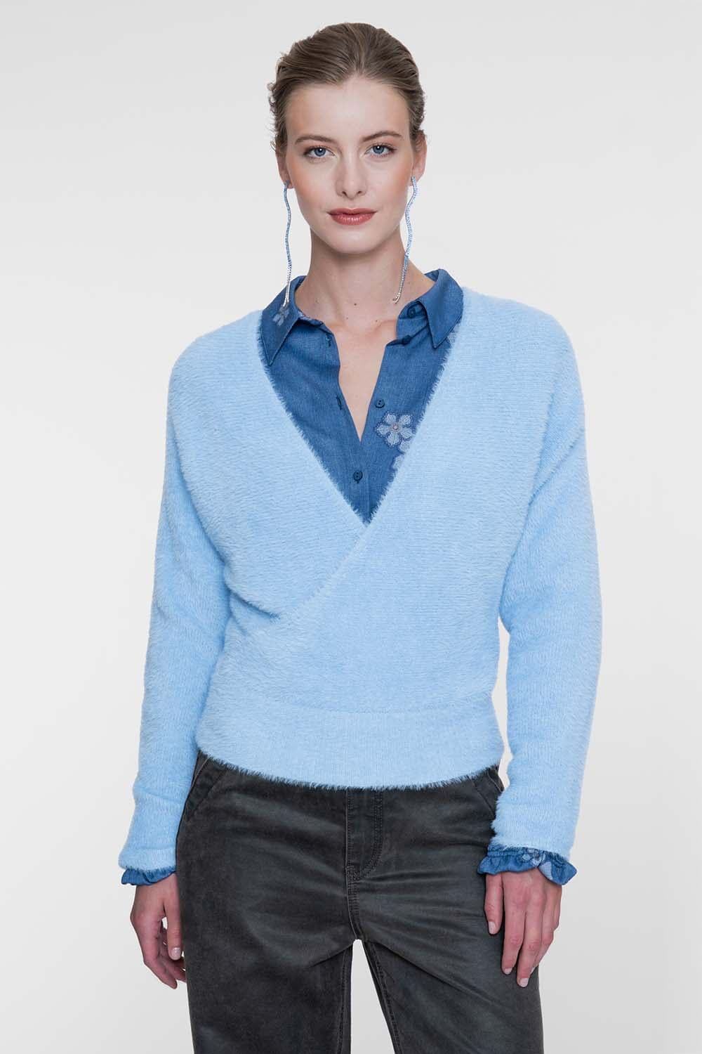Geisha Overslagtrui Hairy Blauw