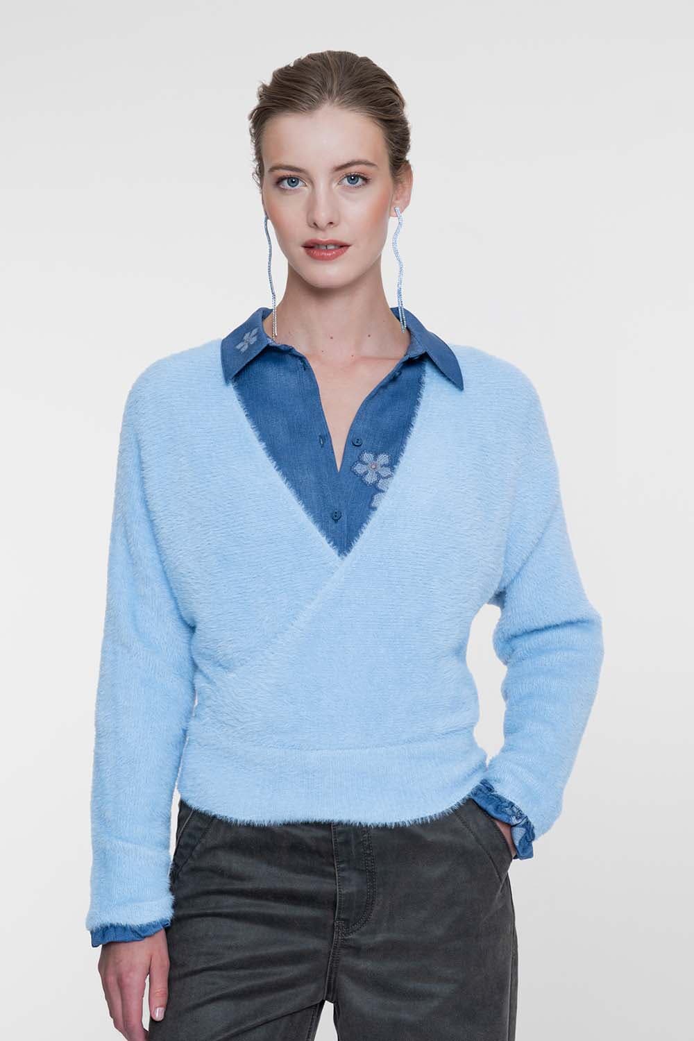 Geisha Overslagtrui Hairy Blauw
