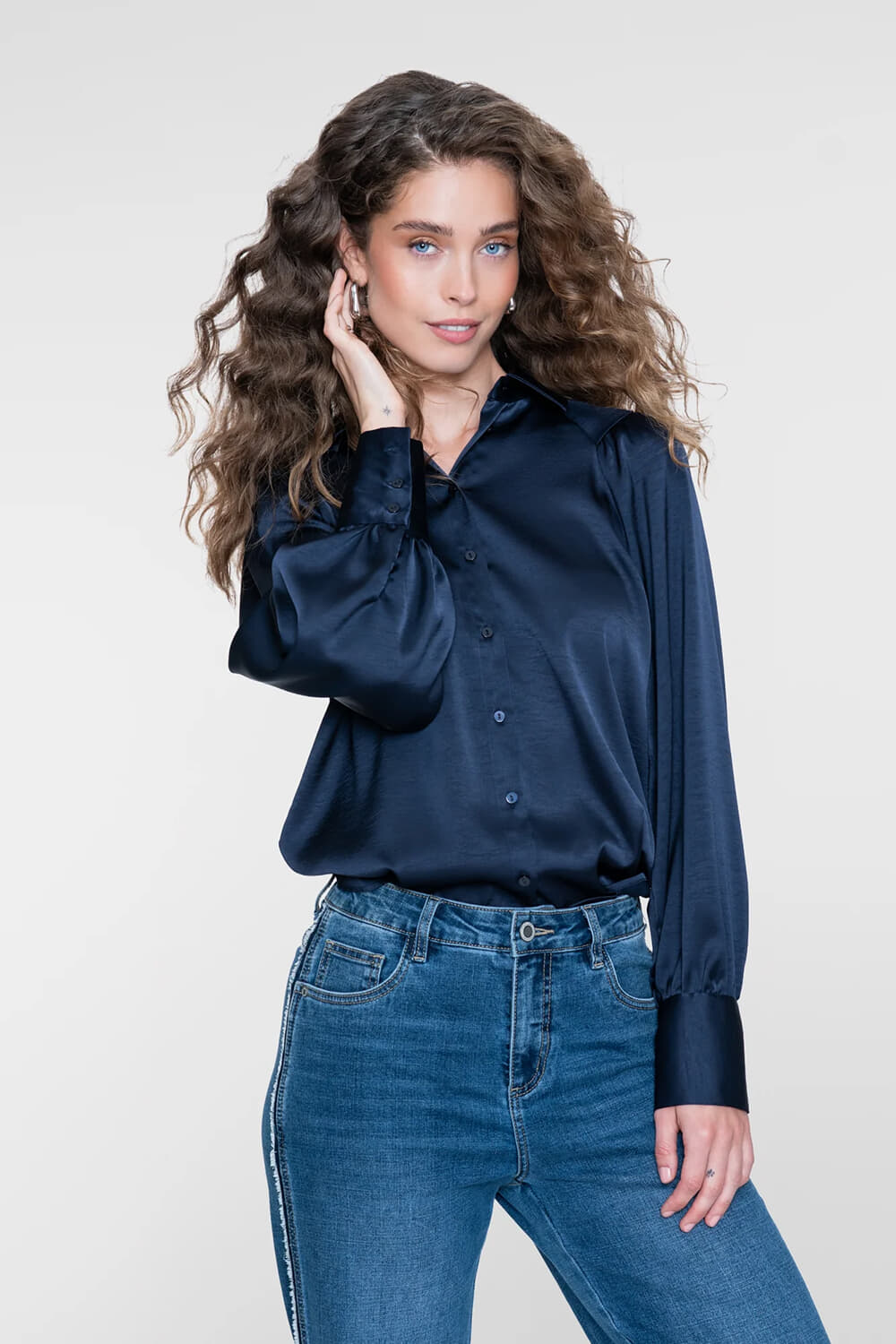 Geisha Blouse Shiny Navy