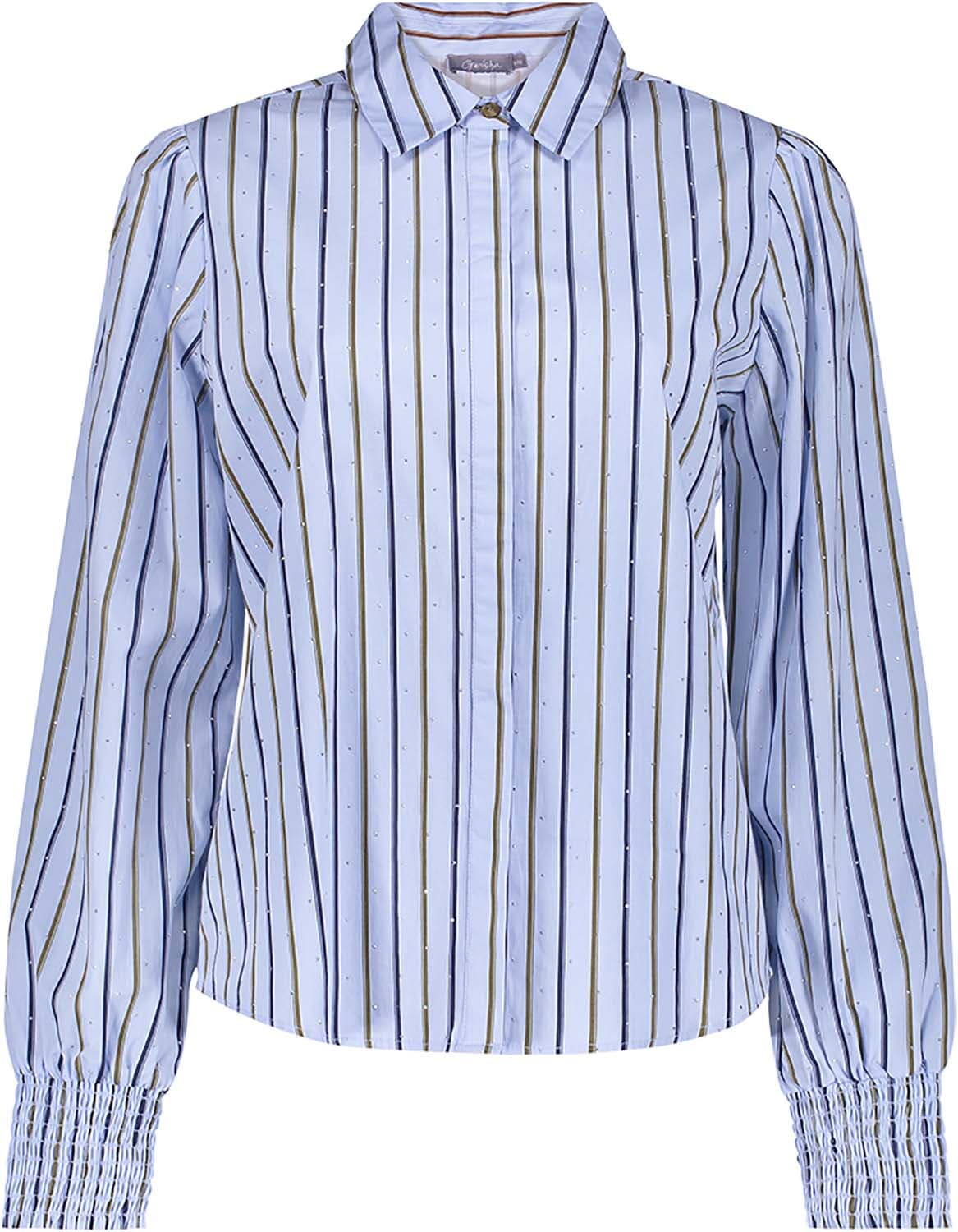 Geisha Blouse Rhinestones Pinstripe  Hemelsblauw