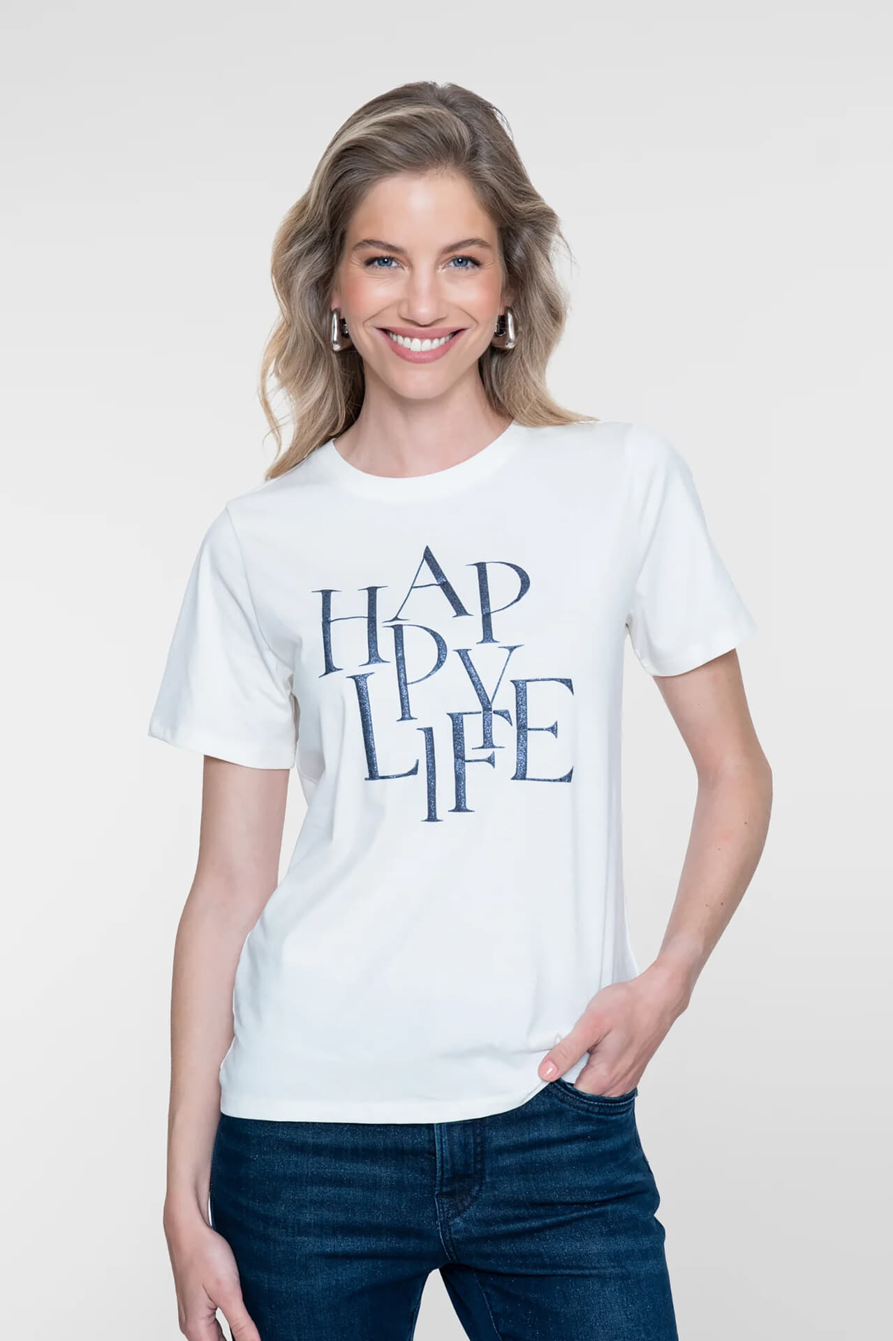 Geisha T-shirt Happy Life Off White