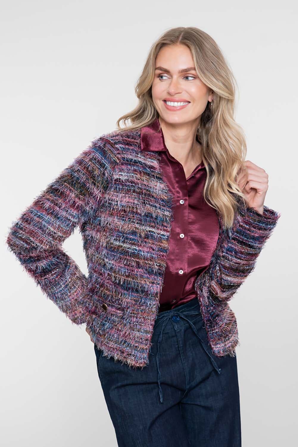 Geisha Vest Hairy Stripes  Bordeaux Rood