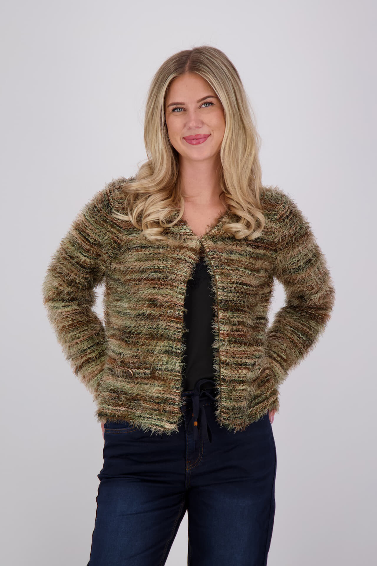 Geisha Vest Hairy Stripes  Bruin