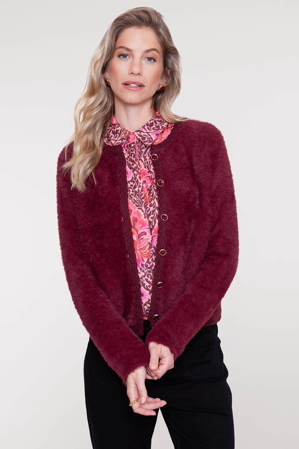 Geisha Vest Hairy Bordeaux Rood