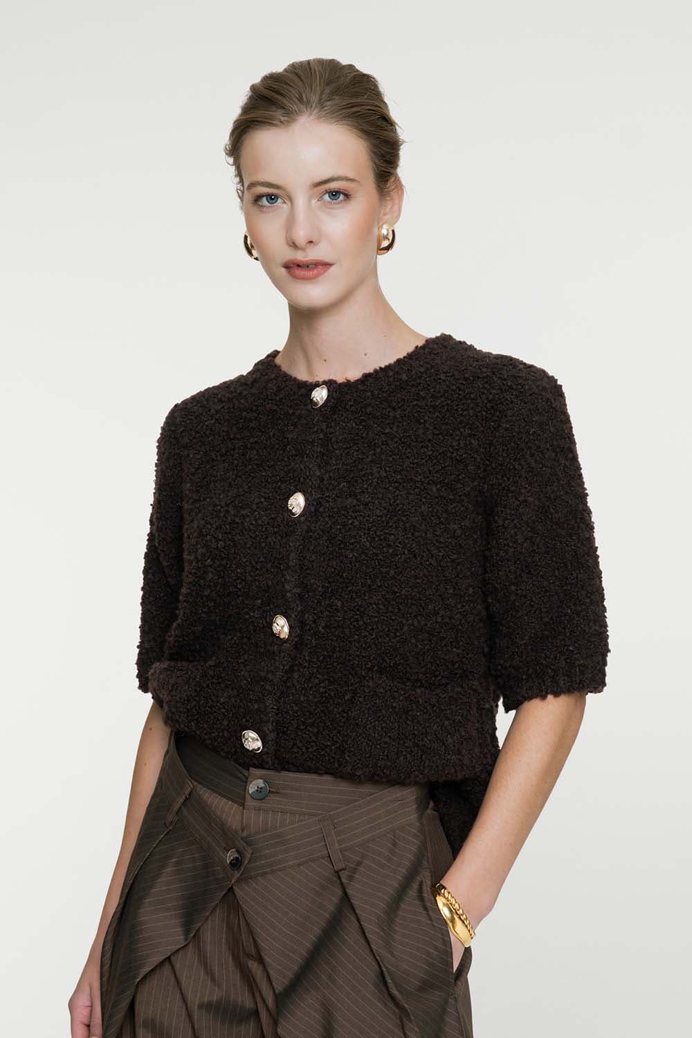 Geisha Vest Boucle  Bruin