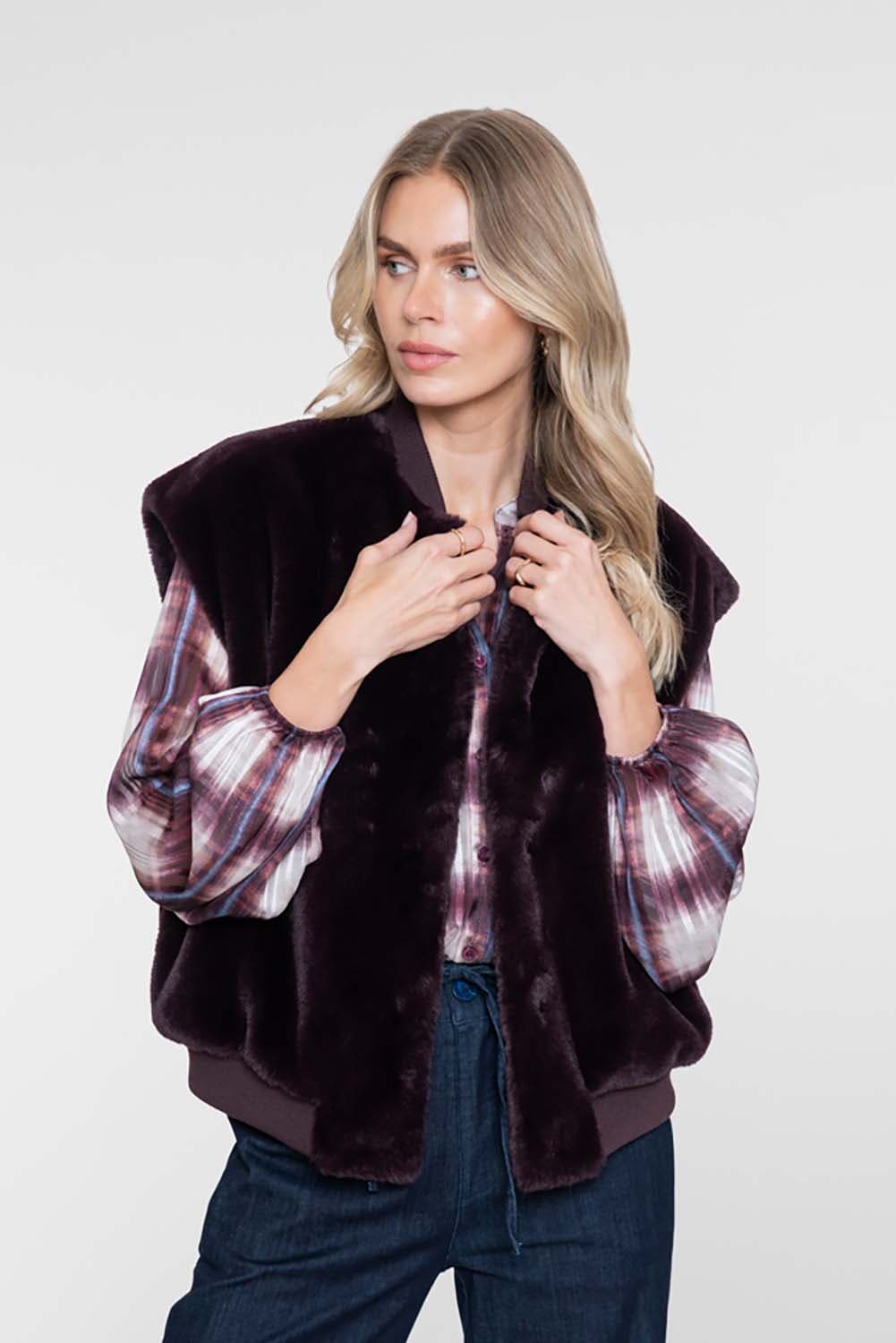 Geisha Gilet Fur  Bordeaux Rood