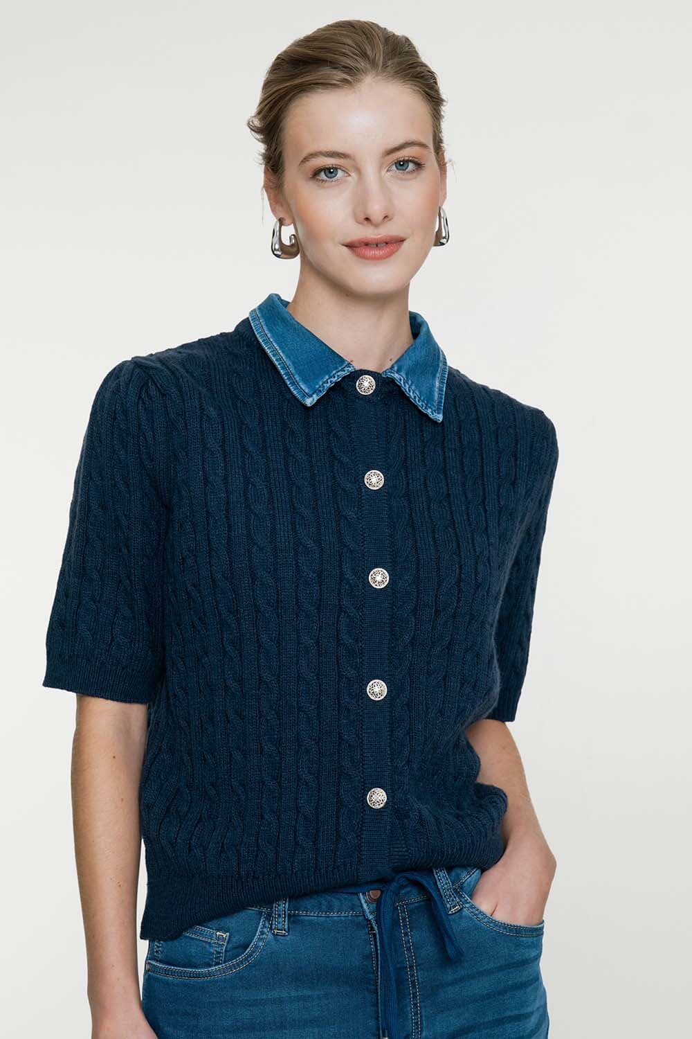 Geisha Vest Denim Collar Navy