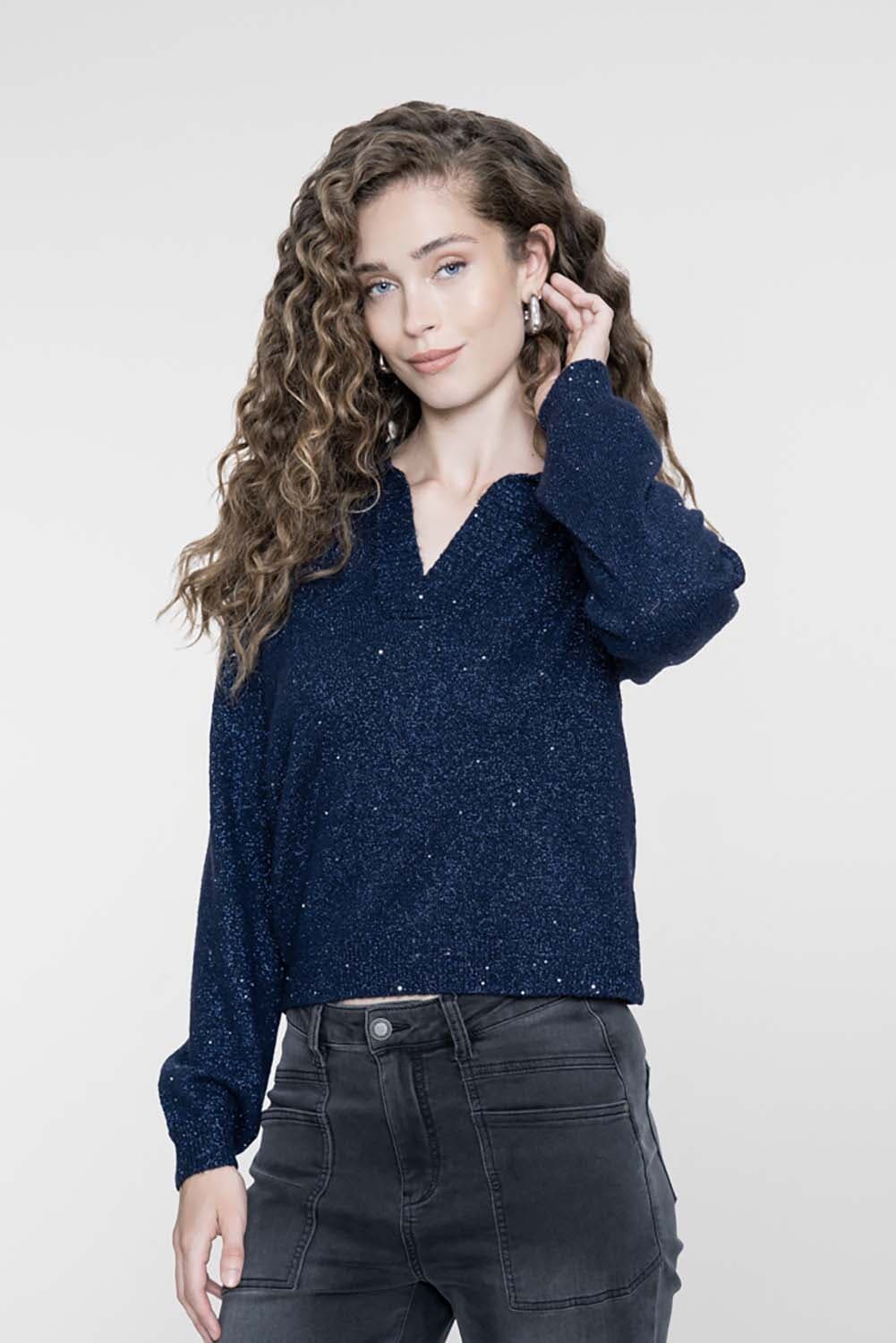 Geisha Trui Lurex & Sequinces Navy