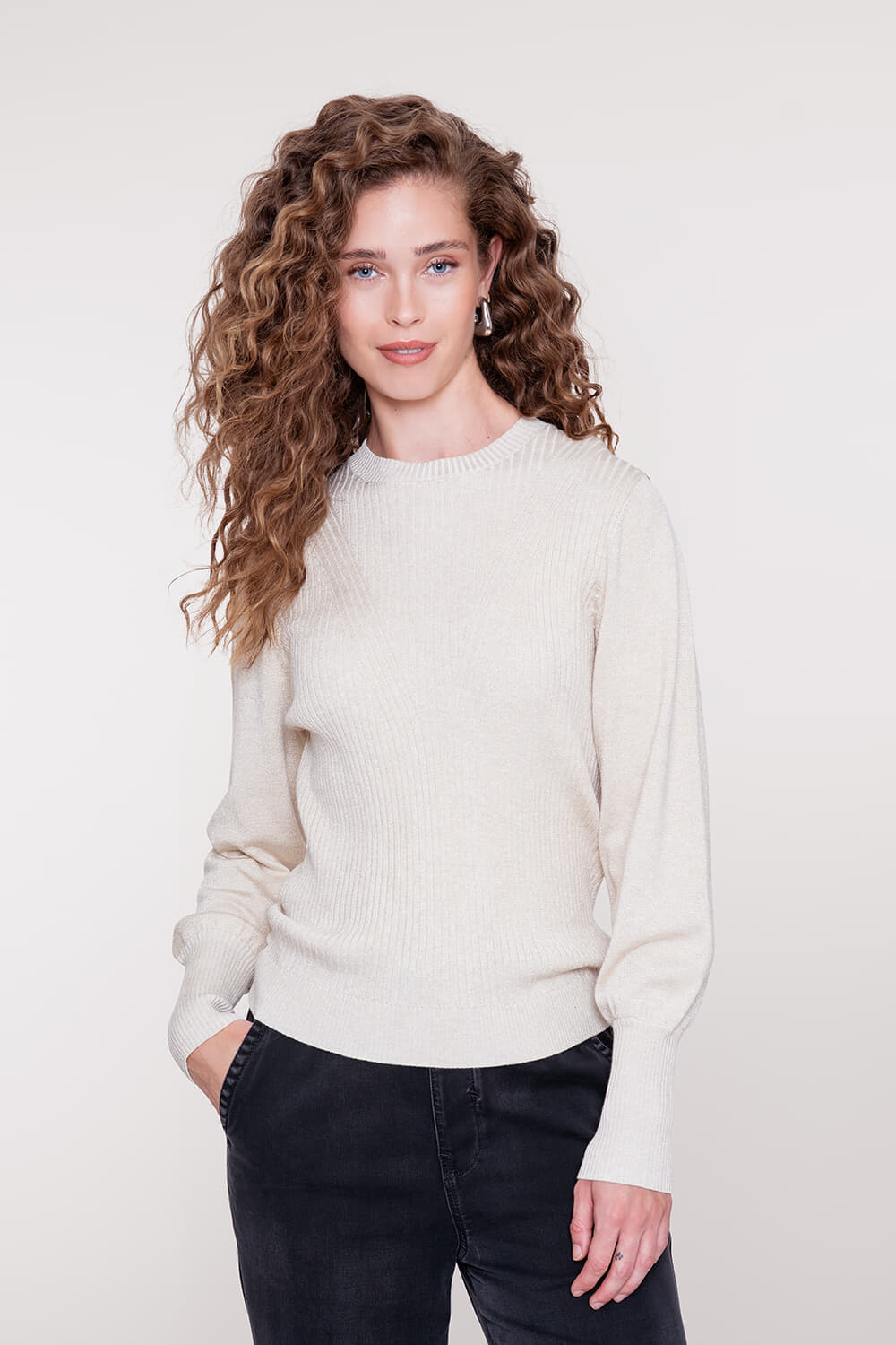 Geisha Pullover V Design Lurex Off White