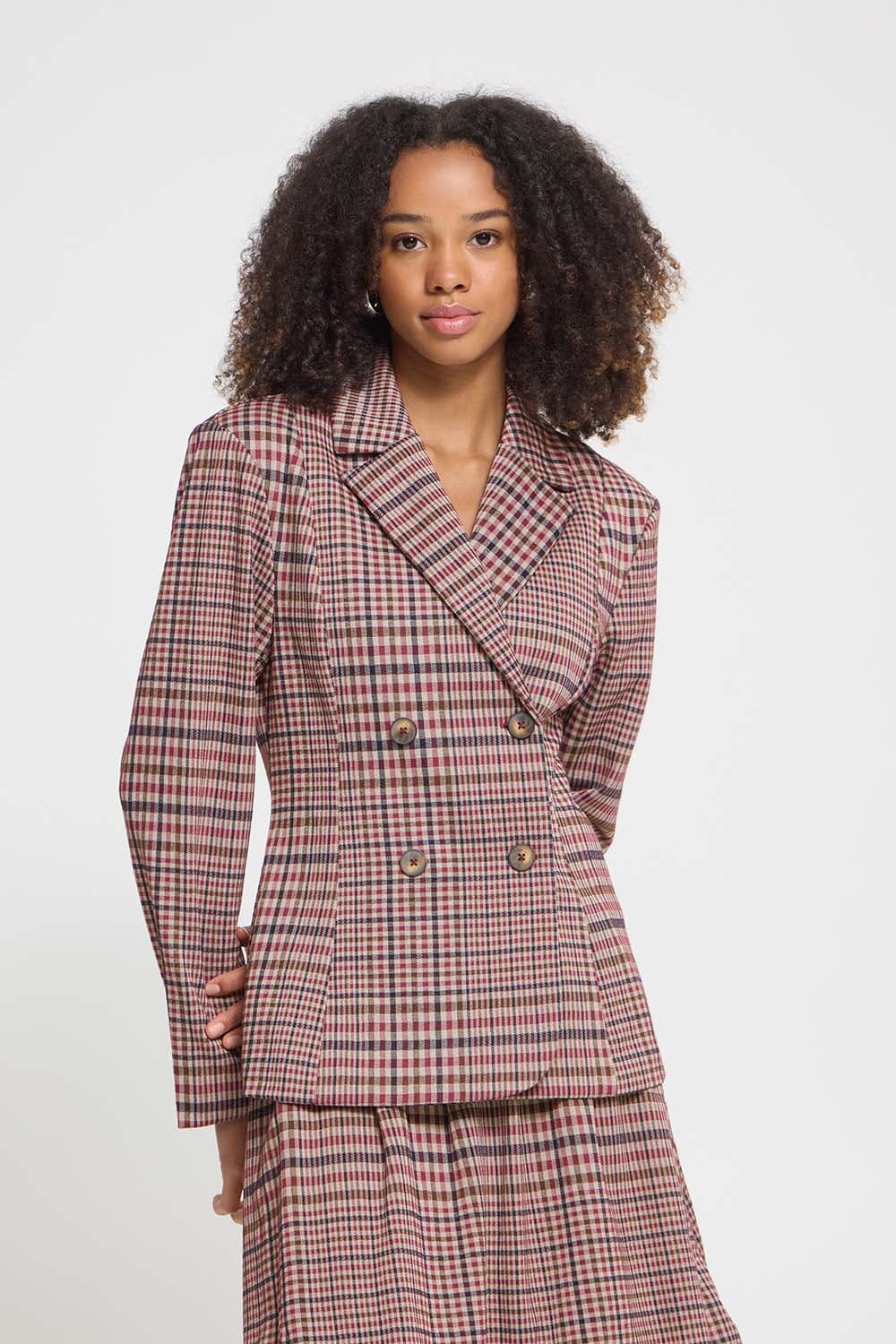 Ichi Blazer Kate Checkit Bordeaux Rood