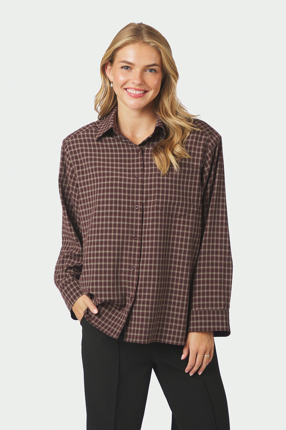Neo Noir Blouse Anella Check Bordeaux Rood