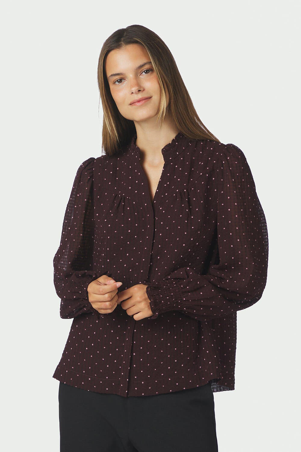 Neo Noir Blouse Astrida Dotted Bordeaux Rood