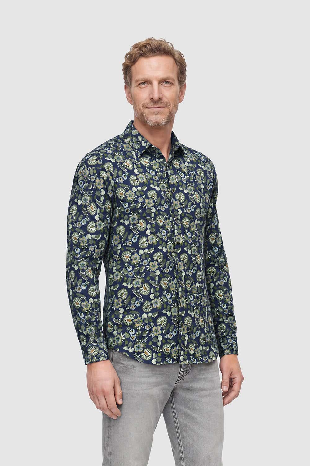 Desoto Overhemd Casual Kent Blauwgroen