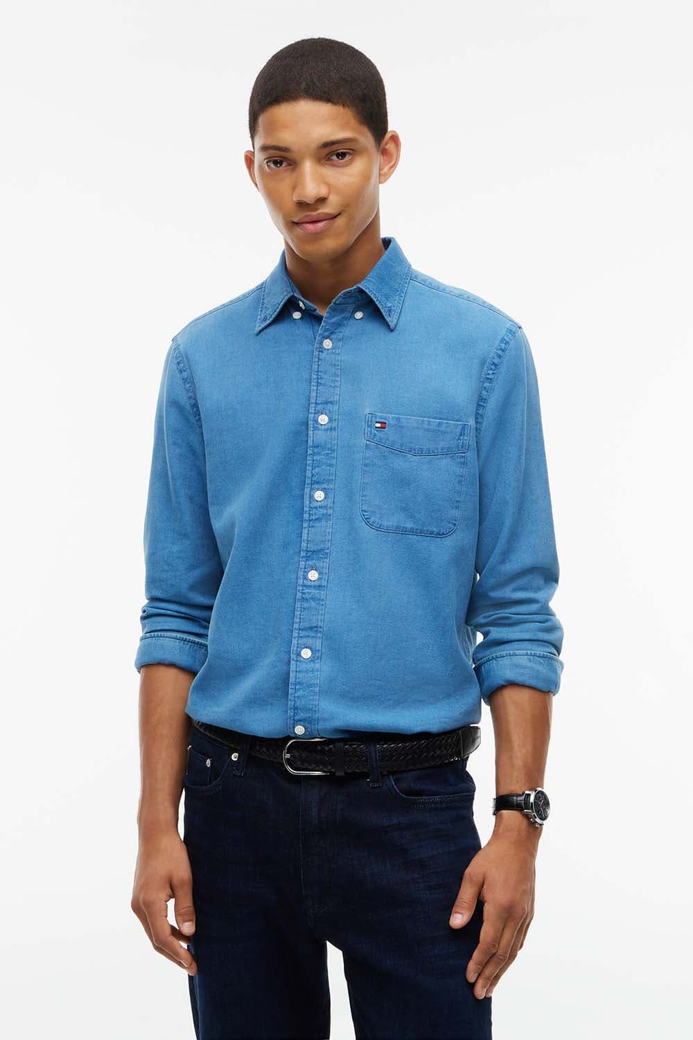 Tommy Hilfiger Overhemd indigo dobby Jeans Light