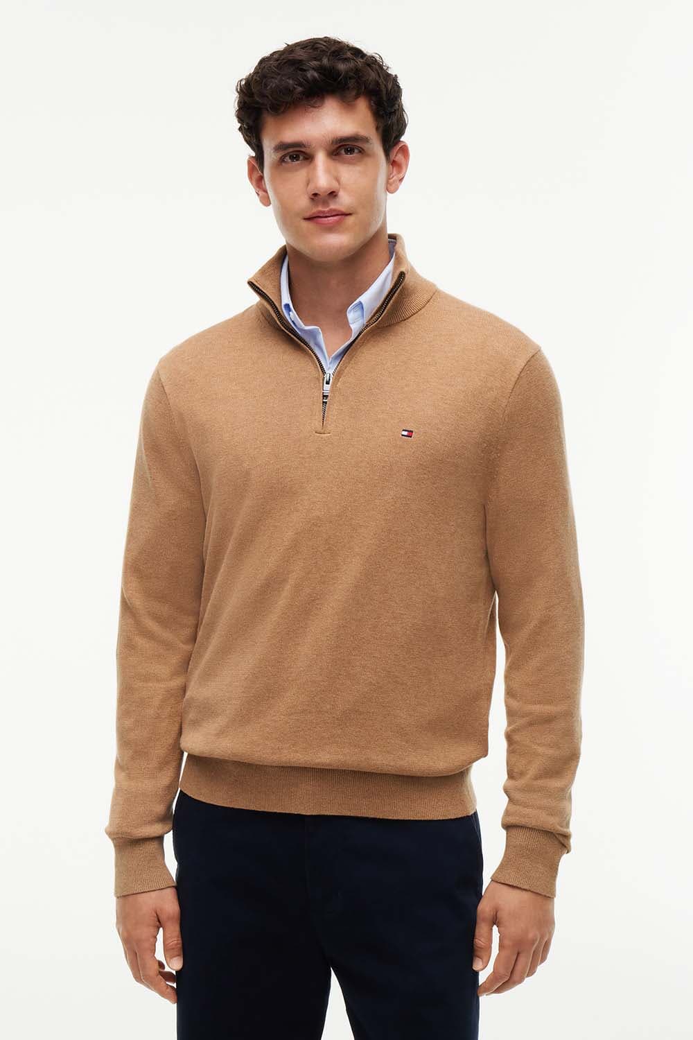 Tommy Hilfiger Trui Half-zip Pima Camel