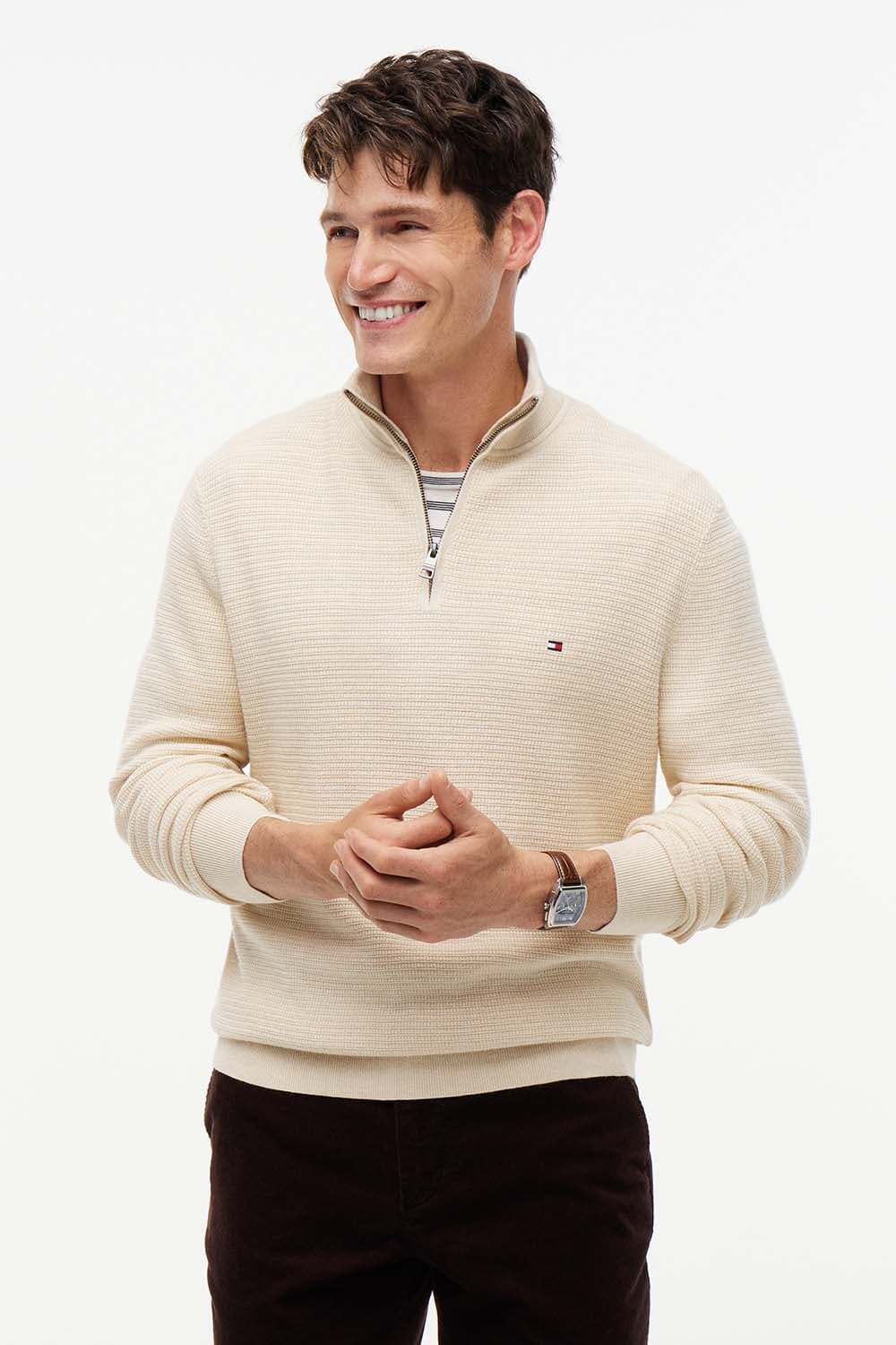 Tommy Hilfiger Half-zip Trui Pima Structure Beige