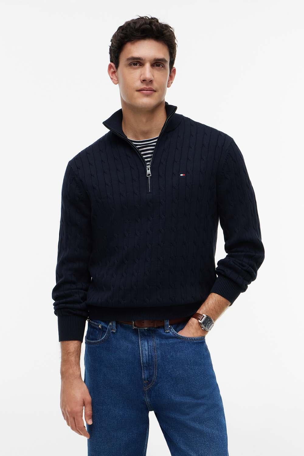 Tommy Hilfiger Half-zip Kabeltrui Navy