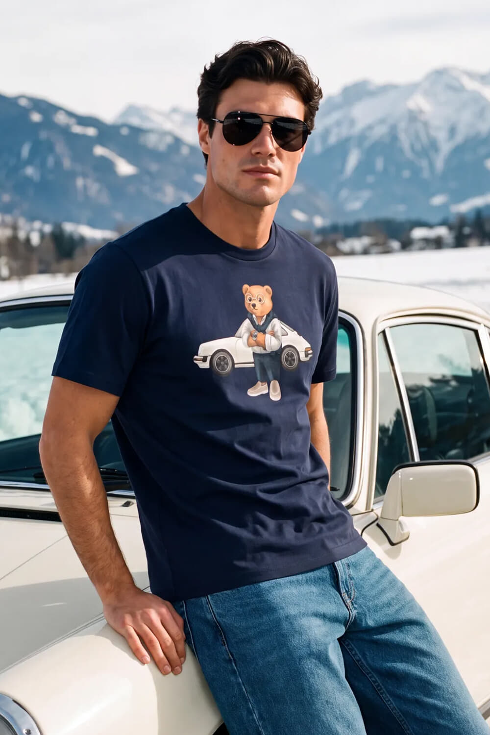 Baron Filou t-shirt car with bear Navy