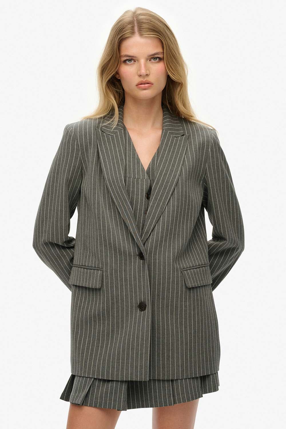 Superdry & Co Blazer Gestreept Boyfriend Grijs