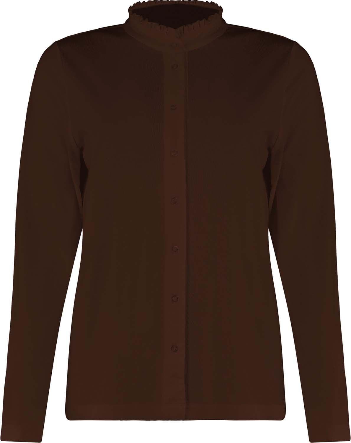 Bloomings Blouse Stand up ruffle collar jersey Bruin