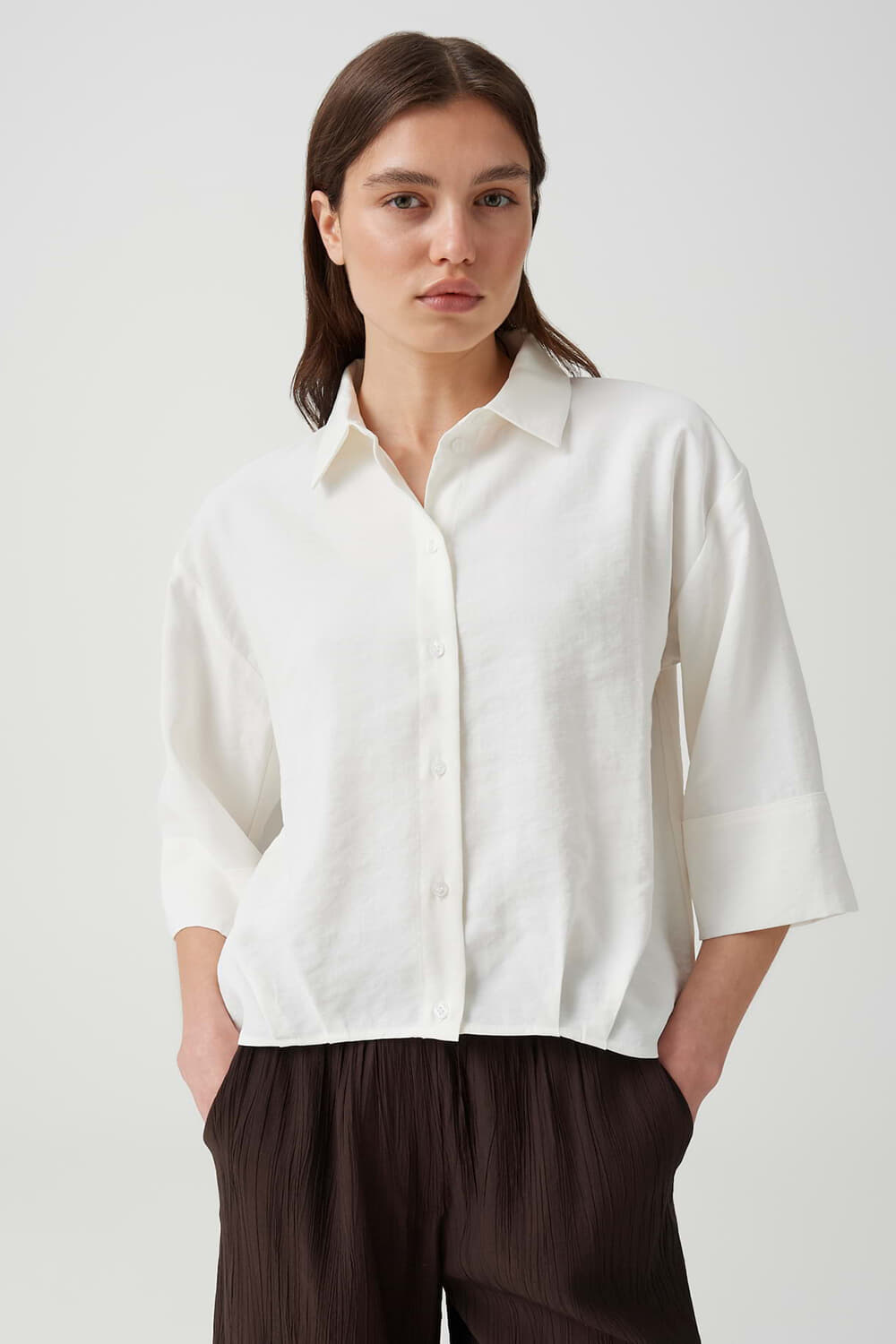 Opus Overhemdblouse Fotori met plooidetail Off White