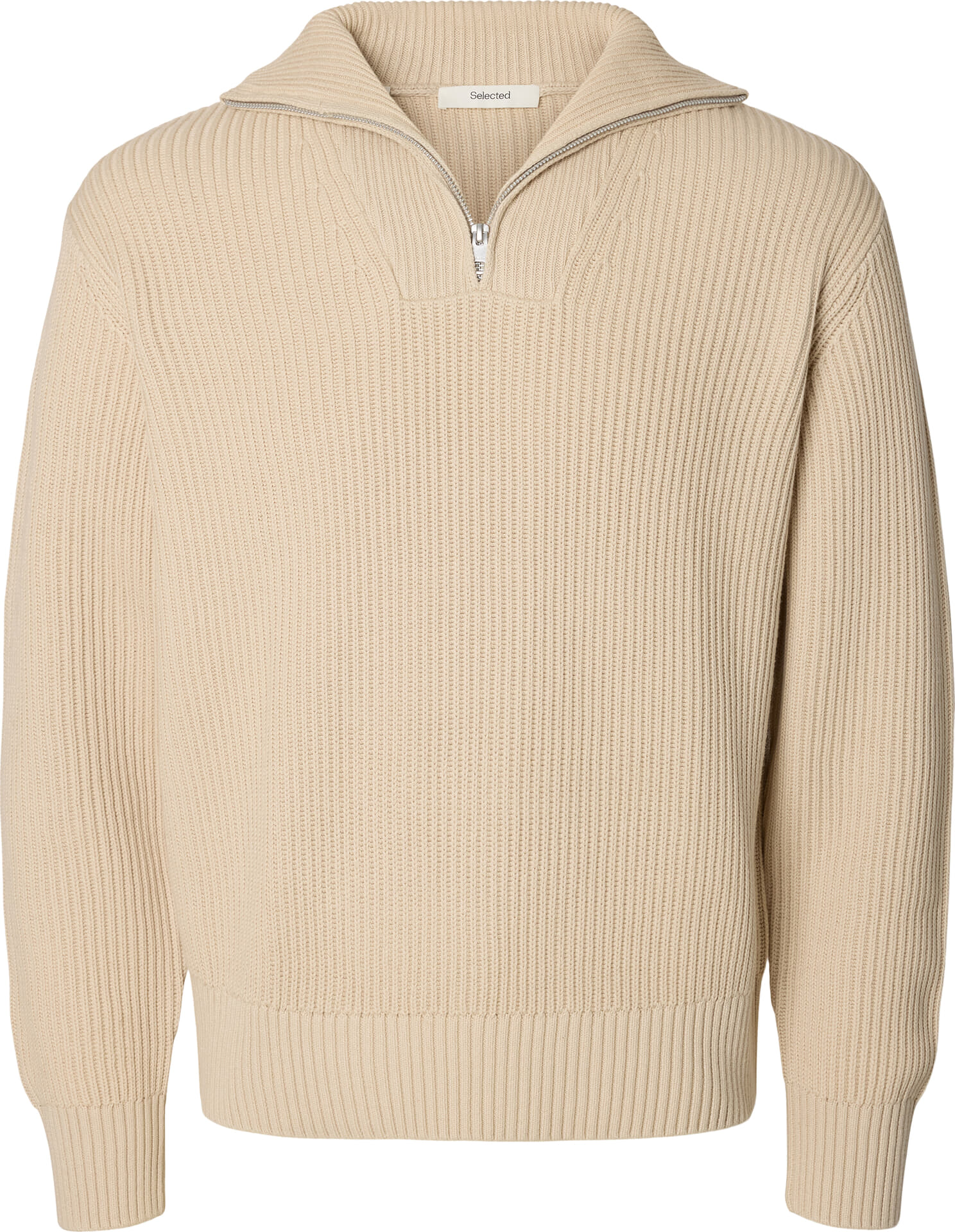 Selected Homme Gebreide Half-zip Trui Dry Rlx Beige