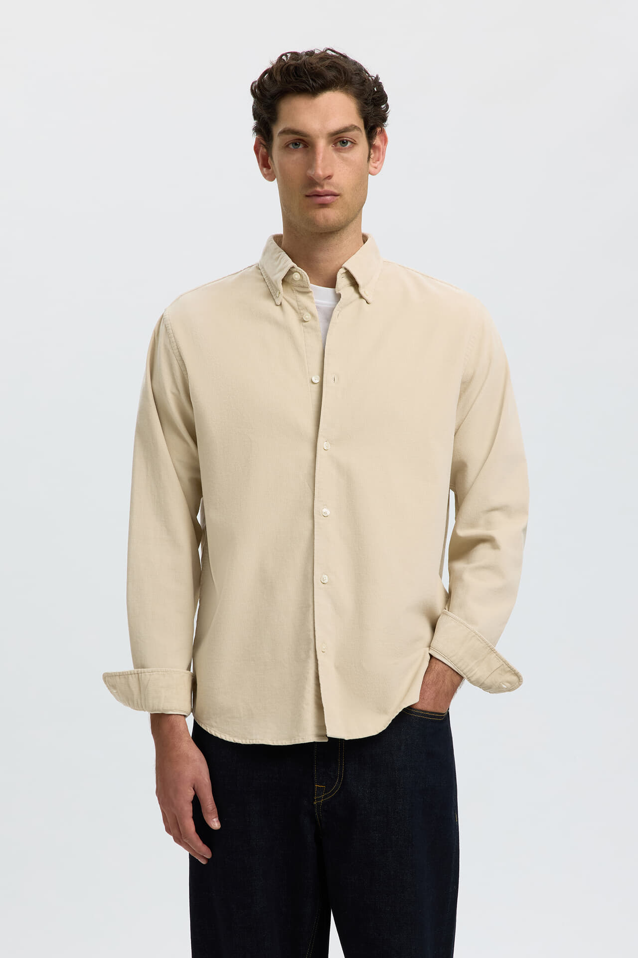 Selected Homme Overhemd Cole Danni Cord Bd Regular Fit Kaki