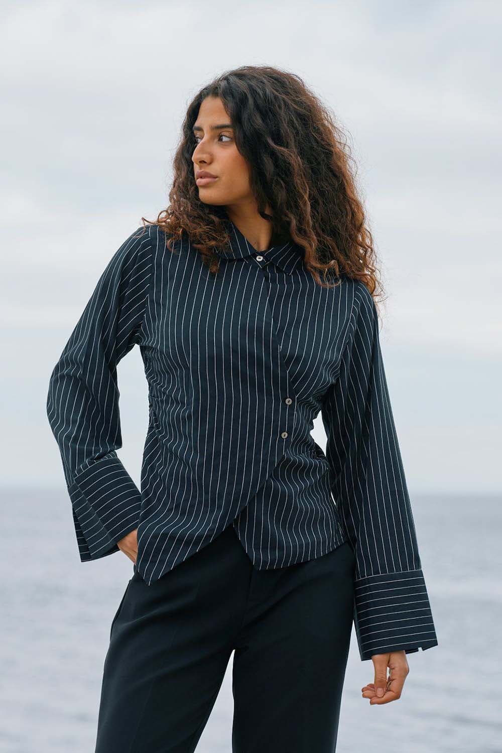 Neo Noir Blouse Fenli Slim stripe Blauw