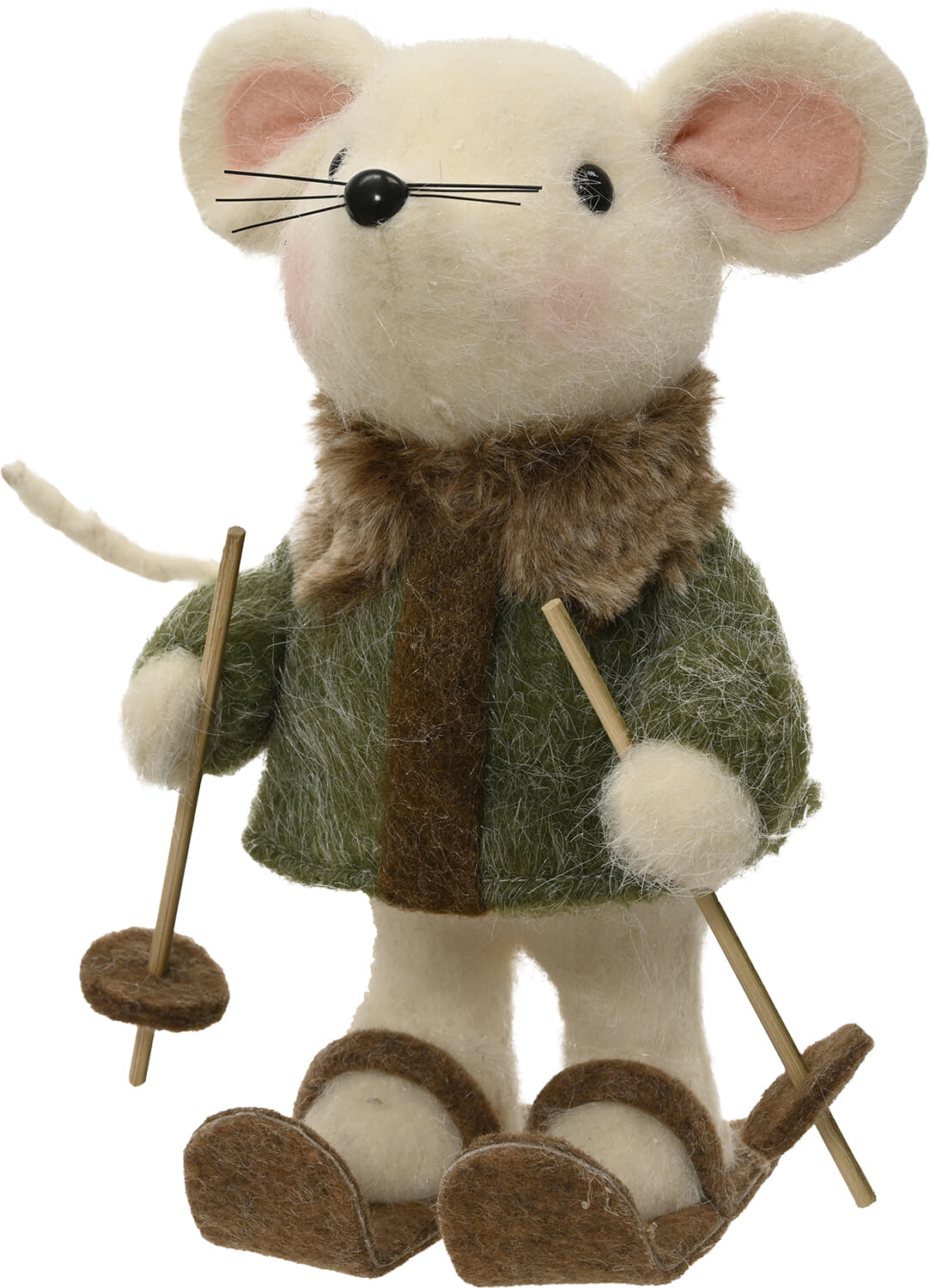 Bomont Collection Muis wol clothes, skies, bag 2ass  L.11cm W.10cm H Groen