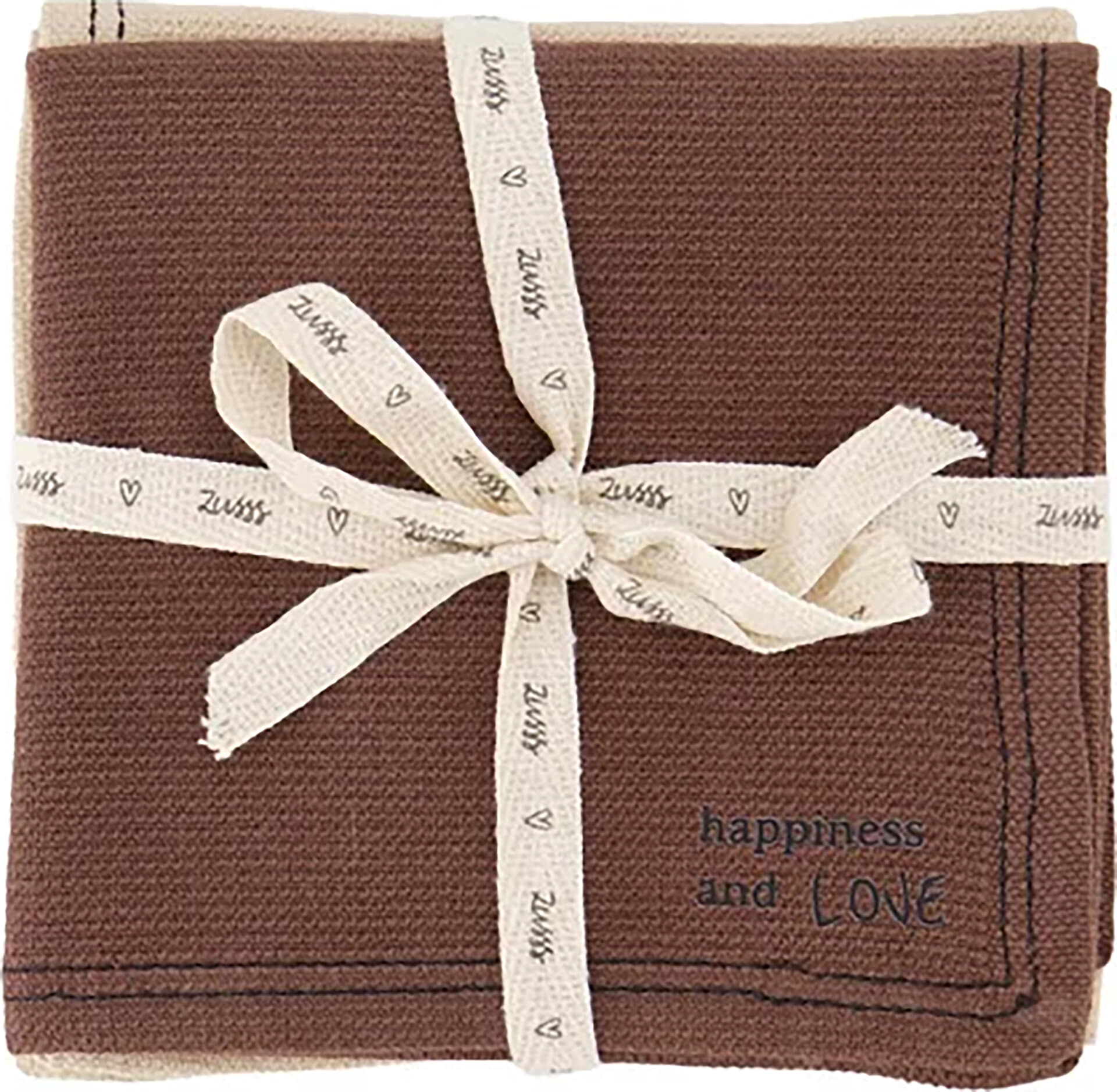 Zusss Set van 4 vaatdoekjes happiness Bruin