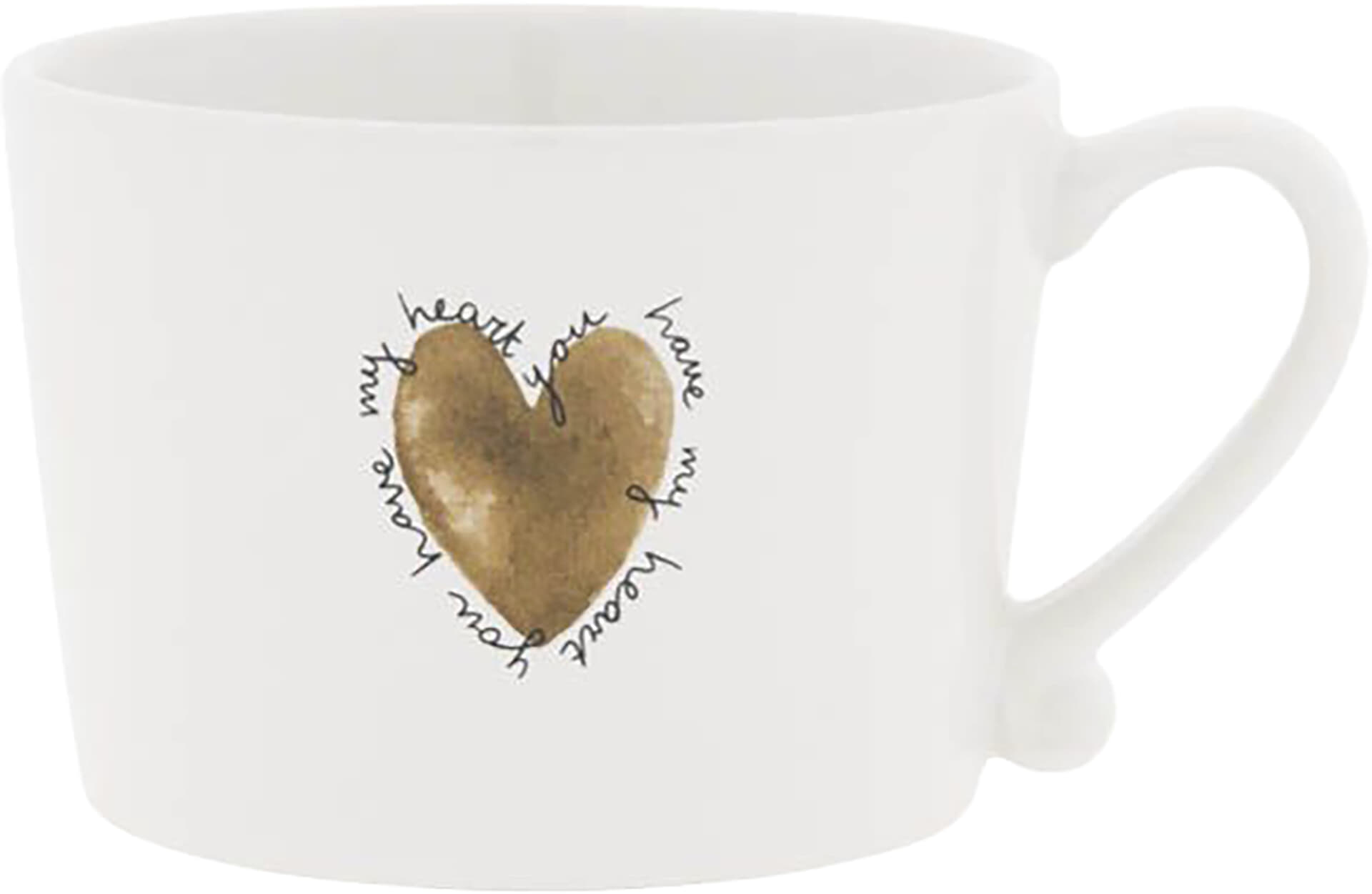 Bastion Collections Cup White/Big Heart Brown w text 10x8x7cm Bruin