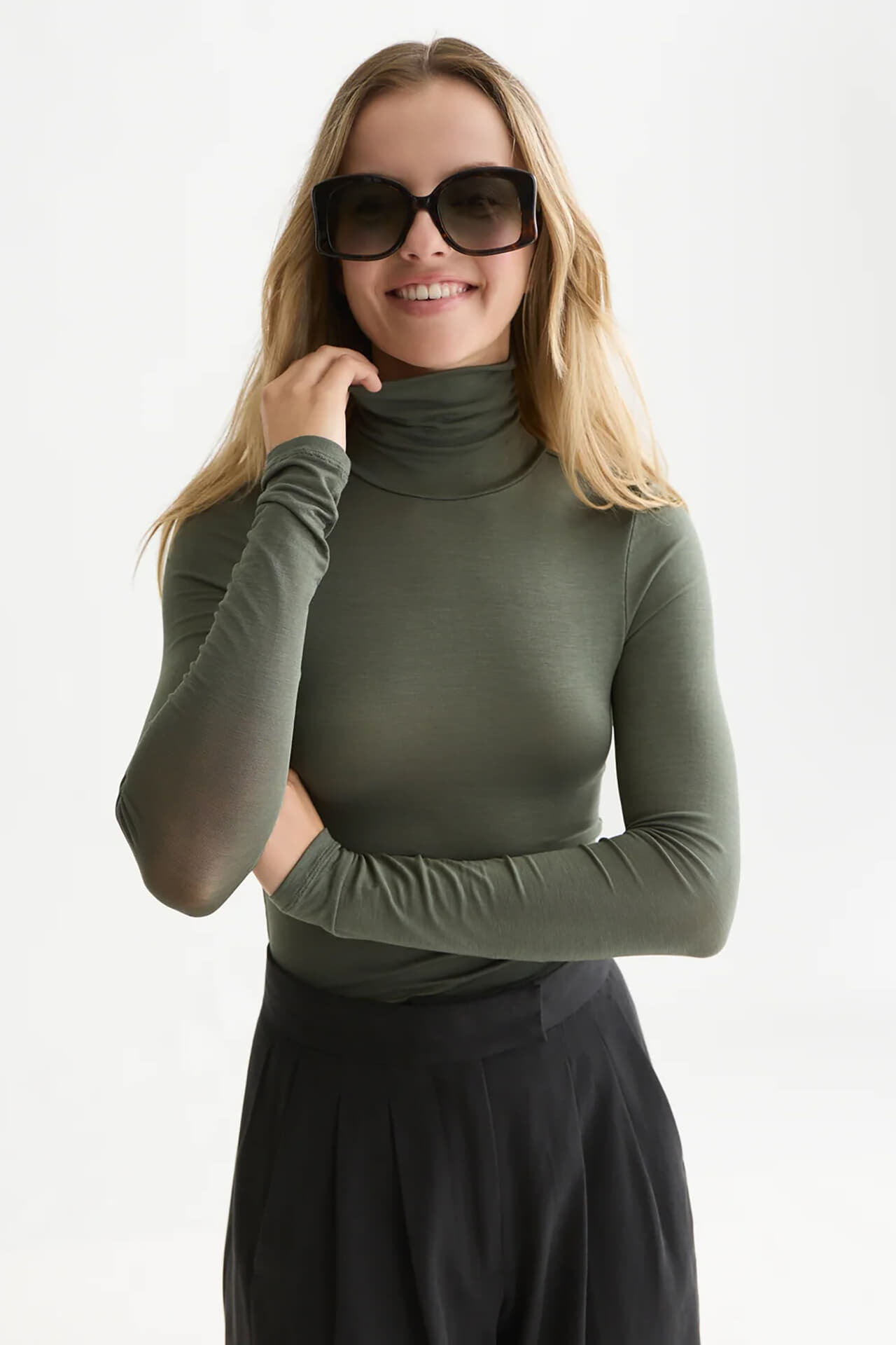 Scotch & Soda Longsleeve Roll up neck Olijf Groen