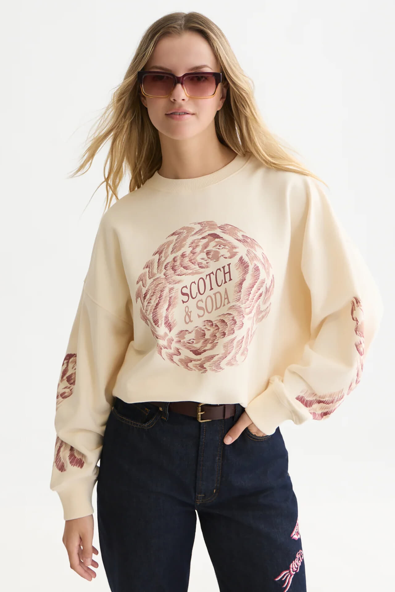 Scotch & Soda Sweater Front artwork oversized-fit Ecru