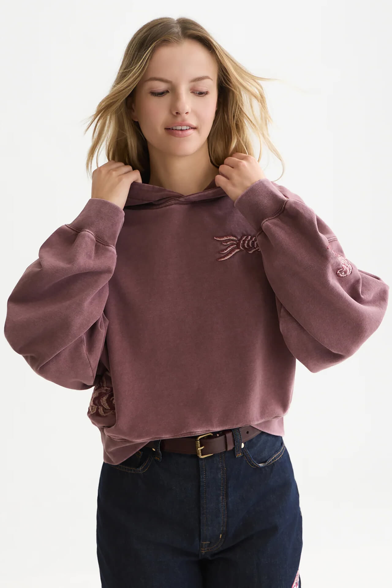 Scotch & Soda Hoodie Washed embroidered relaxed-fit  Bruin