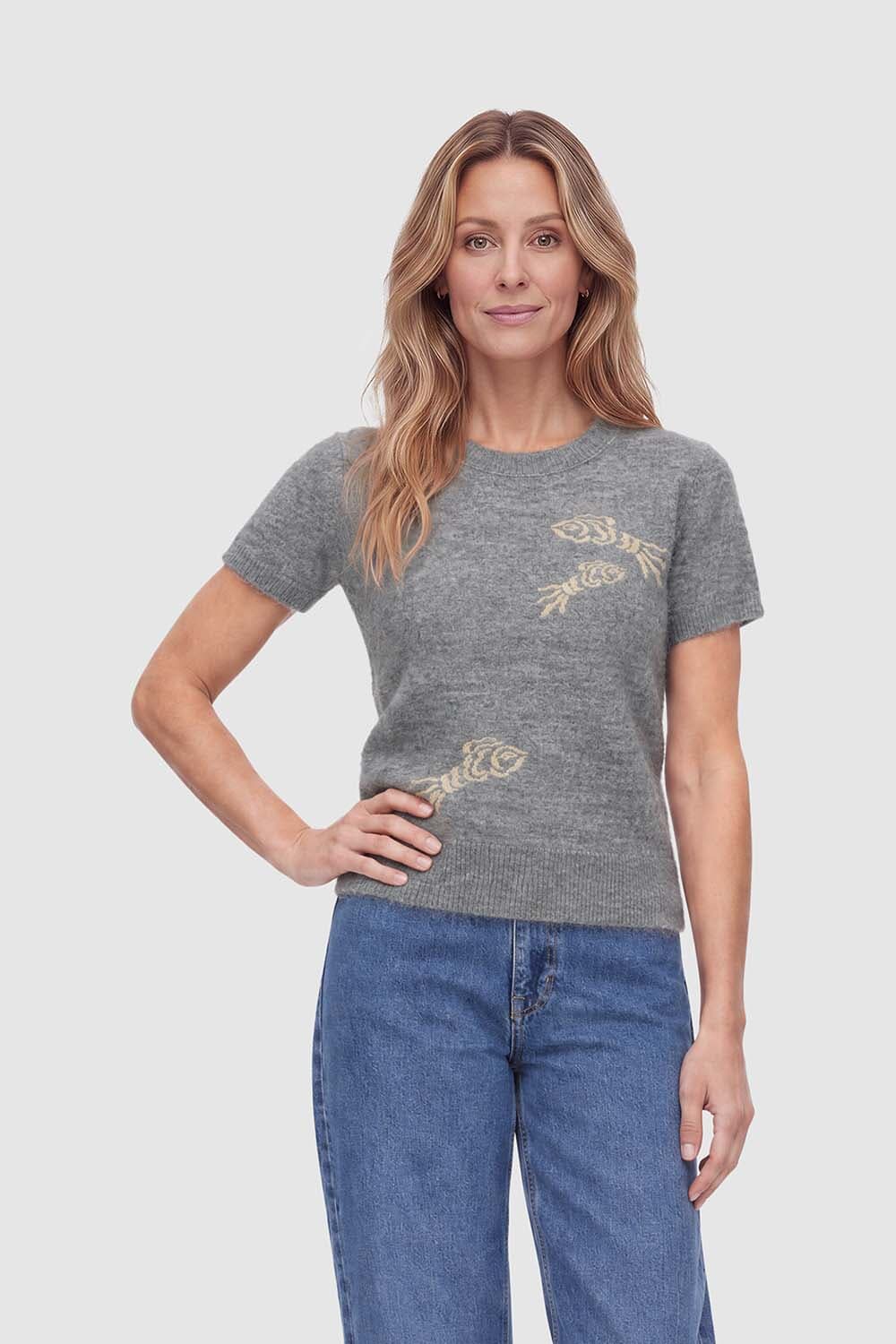 Scotch & Soda Trui Embroidered short-sleeved Grijs