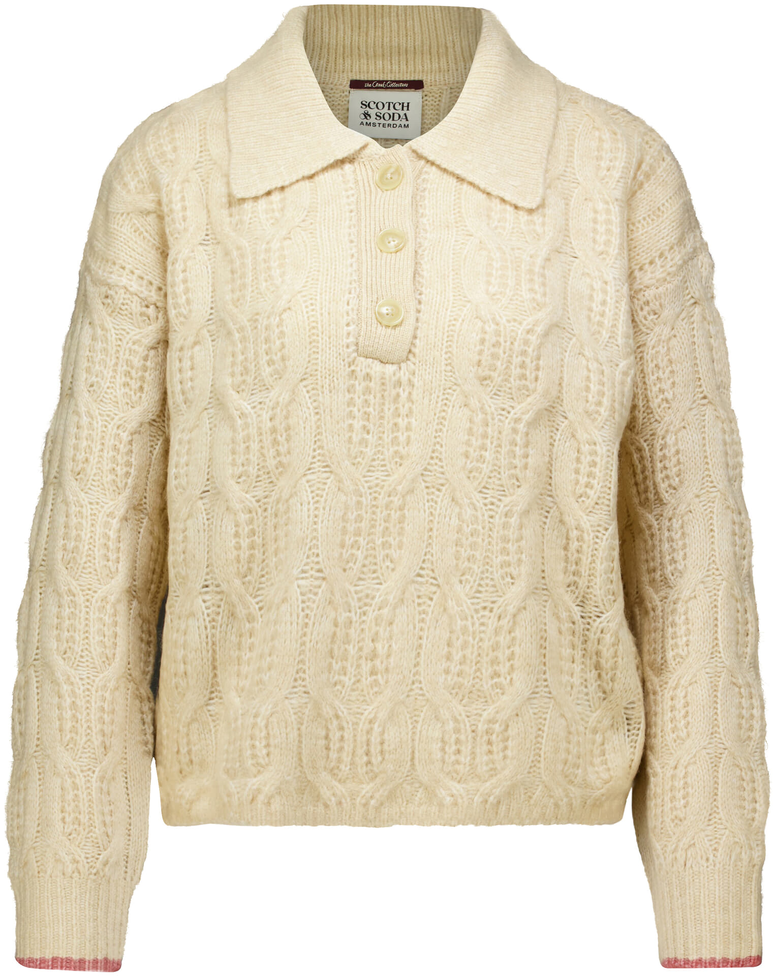 Scotch & Soda Kabeltrui stitch boxy-fit Kaki