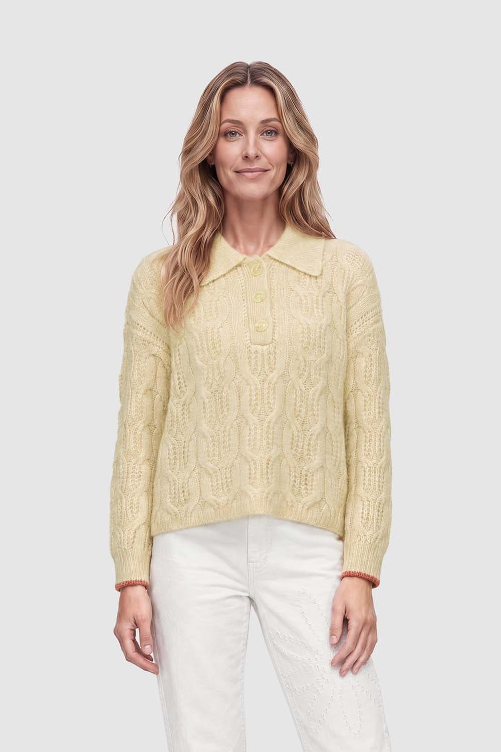 Scotch & Soda Kabeltrui stitch boxy-fit Kaki