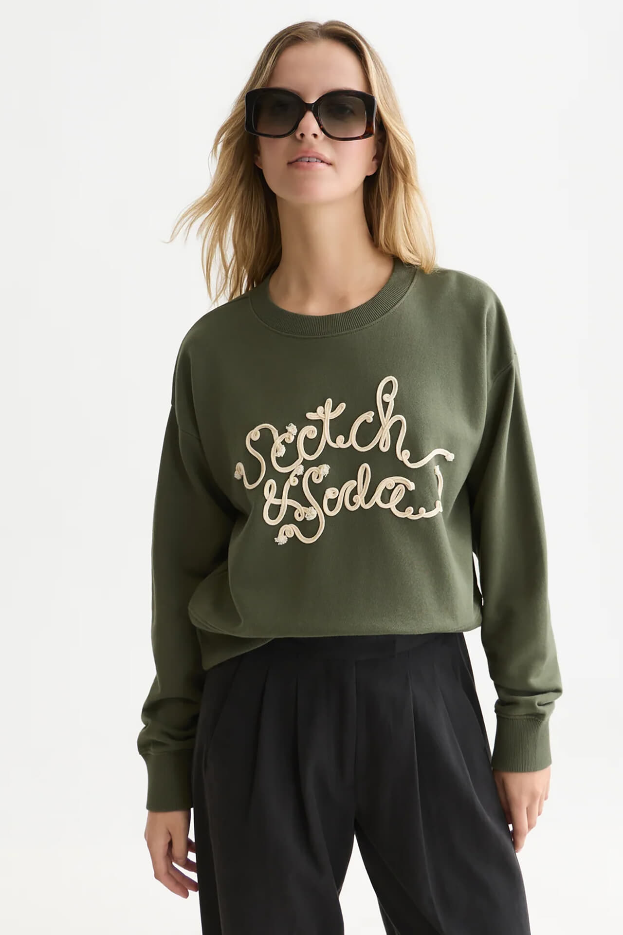 Scotch & Soda Sweater Ribon Embroidery Loose-Fit Groen